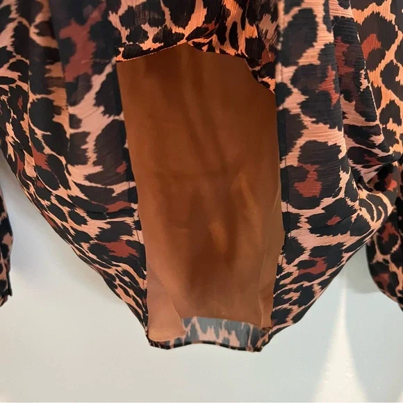 J.Crew Smocked Popover Top Leopard Crinkle Chiffon Blouse - Picture 4 of 8